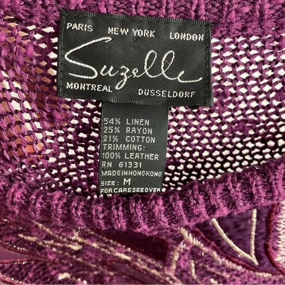 Vintage 80s 90s Retro Momcore Sweater Womens Medium Purple Leatger Embroidered - Picture 8 of 10